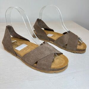 Yokono Brown Suede Leather Cross Strap Flat Sandals